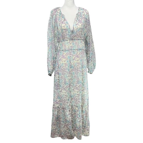 Maison Hotel Maxi Dress Size S Long Hawaiian Blue Purple Paradise Flora Boho NEW - Picture 2 of 12